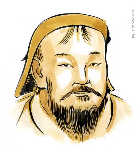 Sepia Aquarell Porträt von Gengis Khan — Fondateur de l'Empire mongol — 1162–1227 · Sébastien Rieu