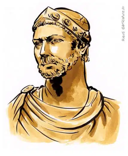 Sepia Aquarell Porträt von Hannibal Barca — Général carthaginois — 247–183 av. J.-C. · Sébastien Rieu
