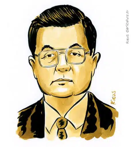 Sepia Aquarell Porträt von Hu Jintao — Président — 1942– · Sébastien Rieu