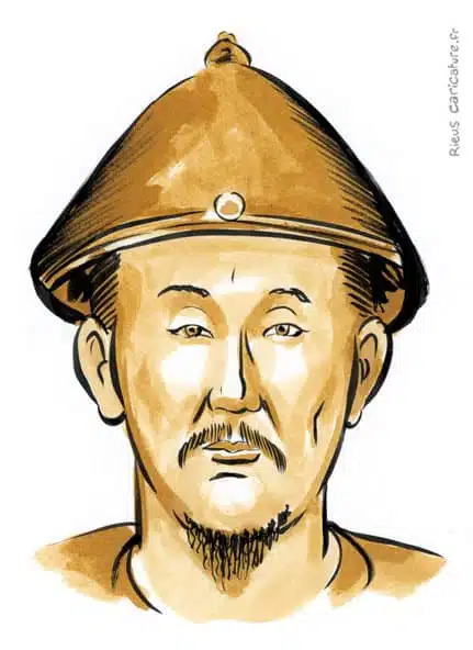 Sepia Aquarell Porträt von Kangxi — Empereur Qing — 1654–1722 · Sébastien Rieu