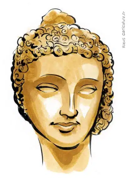 Sepia Aquarell Porträt von Kanishka — Roi Kushan — Ier-IIe s. · Sébastien Rieu