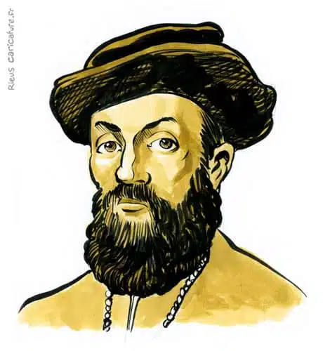 Sepia Aquarell Porträt von Magellan — Navigateur — 1480–1521 · Sébastien Rieu