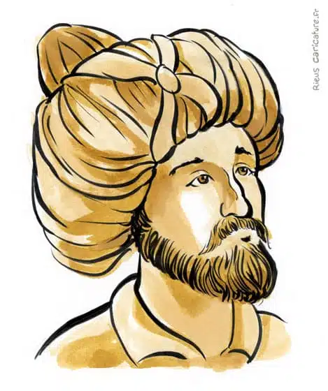 Sepia Aquarell Porträt von Mahomet — Prophète de l'Islam — 570–632 · Sébastien Rieu