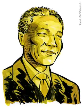 Sepia-Aquarellporträt von Nelson Mandela — Präsident Südafrikas — 1918–2013 · Sébastien Rieu