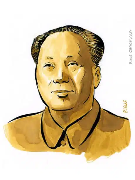 Sepia Aquarell Porträt von Mao Zedong — Président — 1893–1976 · Sébastien Rieu