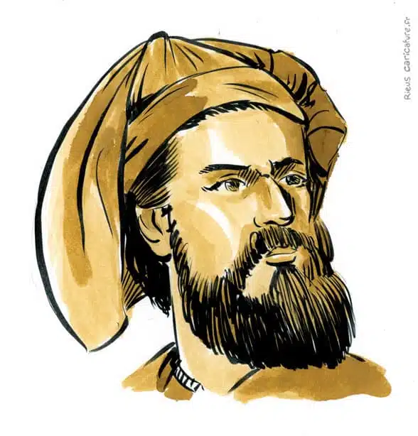 Sepia Aquarell Porträt von Marco Polo — Explorateur — 1254–1324 · Sébastien Rieu