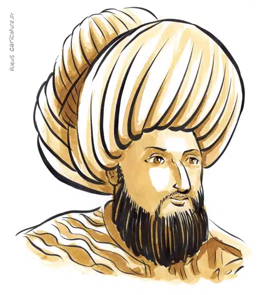 Sepia Aquarell Porträt von Mehmet II — Sultan ottoman — 1432–1481 · Sébastien Rieu