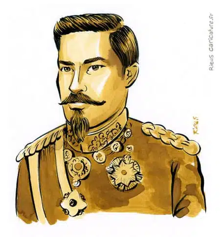 Sepia Aquarell Porträt von Meiji — Empereur — 1852–1912 · Sébastien Rieu