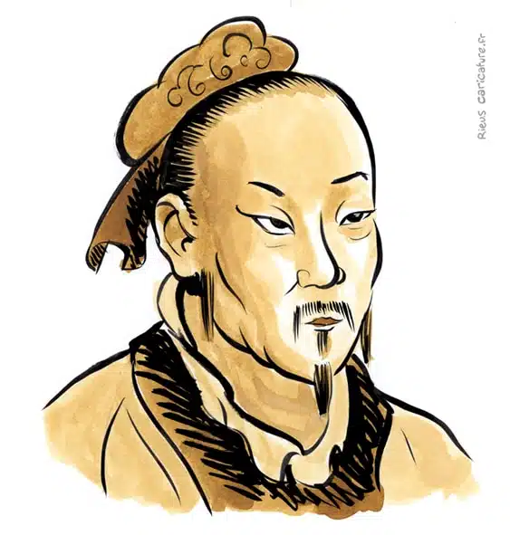 Sepia Aquarell Porträt von Mencius — Philosophe — 372–289 av. J.-C. · Sébastien Rieu
