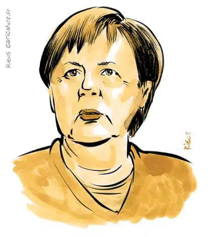 Sepia Aquarell Porträt von Angela Merkel — Chancelière — 1954– · Sébastien Rieu