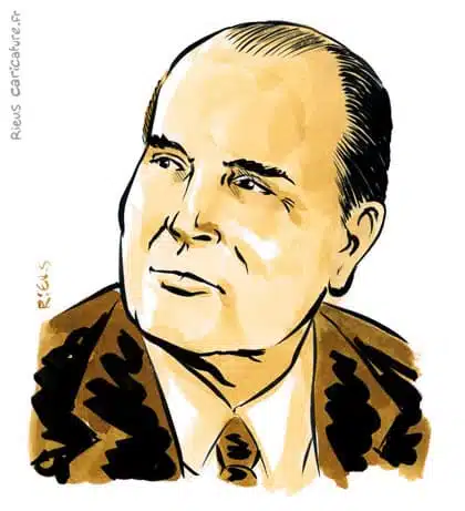 Sepia Aquarell Porträt von François Mitterrand — Président — 1916–1996 · Sébastien Rieu