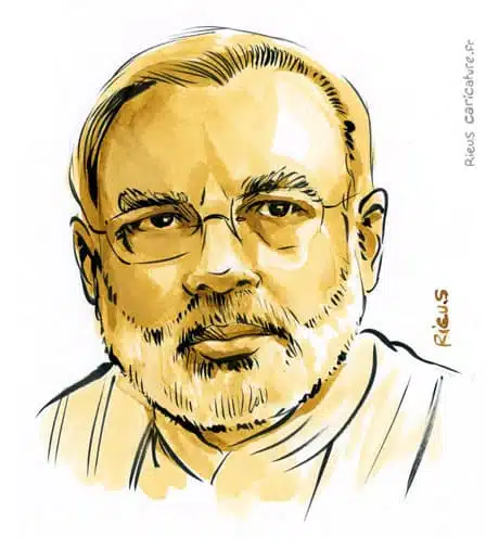Sepia Aquarell Porträt von Narendra Modi — Premier ministre — 1950– · Sébastien Rieu