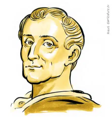 Sepia Aquarell Porträt von Montesquieu — Philosophe — 1689–1755 · Sébastien Rieu