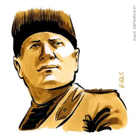 Sepia Aquarell Porträt von Benito Mussolini — Dictateur — 1883–1945 · Sébastien Rieu