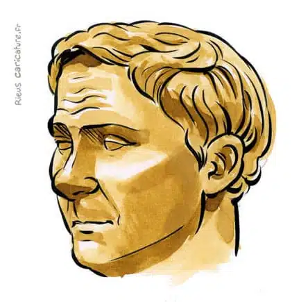 Sepia Aquarell Porträt von Pompée — Général romain — 106–48 av. J.-C. · Sébastien Rieu