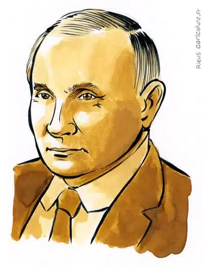 Sepia Aquarell Porträt von Wladimir Wladimirowitsch Putin — Président — 1952– · Sébastien Rieu