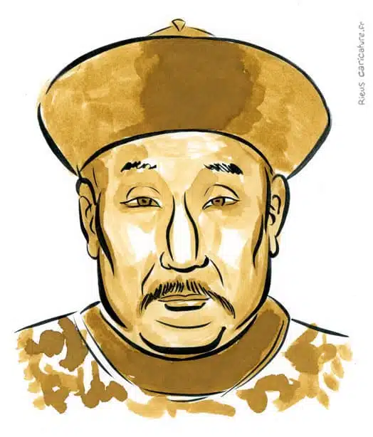 Sepia Aquarell Porträt von Qianlong — Empereur Qing — 1711–1799 · Sébastien Rieu