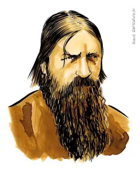 Sepia Aquarell Porträt von Grigori Jefimowitsch Rasputin — Mystique — 1869–1916 · Sébastien Rieu