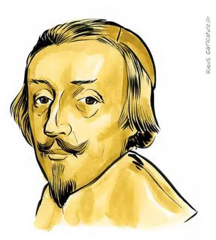 Sepia Aquarell Porträt von Armand-Jean du Plessis, duc de Richelieu — Ministre — 1585–1642 · Sébastien Rieu