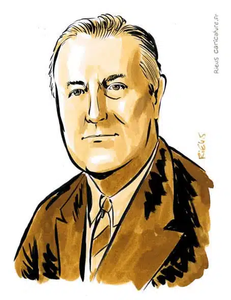 Sepia Aquarell Porträt von Franklin Roosevelt — 32e Président — 1882–1945 · Sébastien Rieu