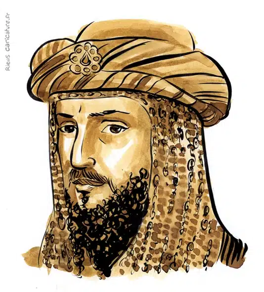 Sepia Aquarell Porträt von Saladin — Sultan — 1137–1193 · Sébastien Rieu