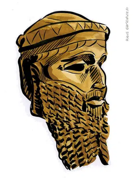 Sepia Aquarell Porträt von Sargon d'Akkad — 1er Empire — ~2334–2279 av. J.-C. · Sébastien Rieu