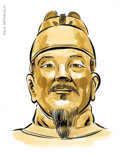 Sepia Aquarell Porträt von Sejong le Grand — Roi de Corée — 1397–1450 · Sébastien Rieu