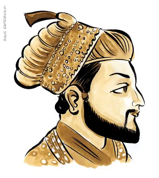 Sepia Aquarell Porträt von Shah Jahan — Empereur moghol — 1592–1666 · Sébastien Rieu
