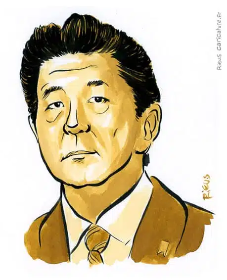 Sepia Aquarell Porträt von Shinzo Abe — Premier ministre — 1954–2022 · Sébastien Rieu