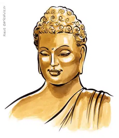 Sepia Aquarell Porträt von Siddhartha Gautama — Bouddha — ~563–483 av. J.-C. · Sébastien Rieu