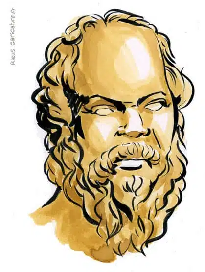 Sepia Aquarell Porträt von Socrate — Philosophe — 470–399 av. J.-C. · Sébastien Rieu