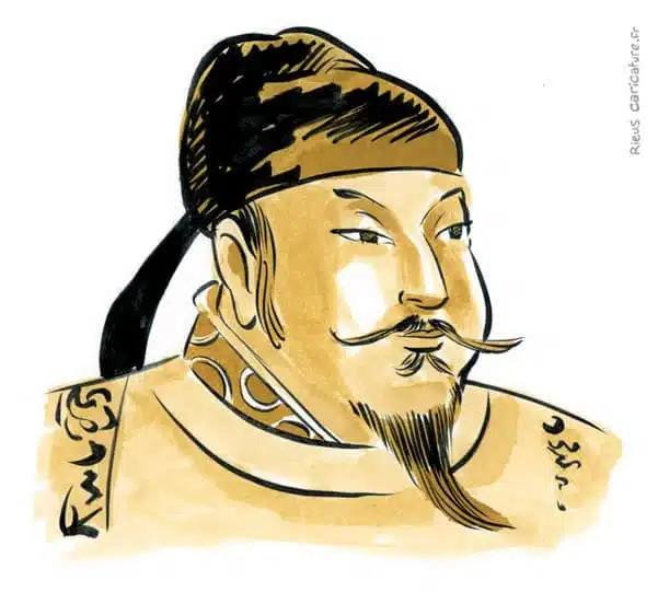 Sepia Aquarell Porträt von Taizong — Empereur Tang — 598–649 · Sébastien Rieu
