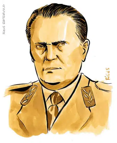 Sepia Aquarell Porträt von Josip Broz Tito — Président — 1892–1980 · Sébastien Rieu