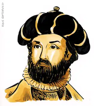 Sepia-Aquarellporträt von Vasco da Gama — Seefahrer — ~1469–1524 · Sébastien Rieu