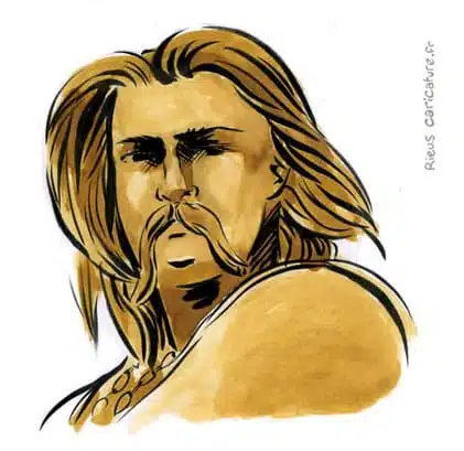Sepia Aquarell Porträt von Vercingetorix — Chef arverne — ~82–46 av. J.-C. · Sébastien Rieu