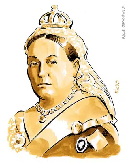 Sepia Aquarell Porträt von Victoria (Vereinigtes Königreich) — Reine — 1819–1901 · Sébastien Rieu