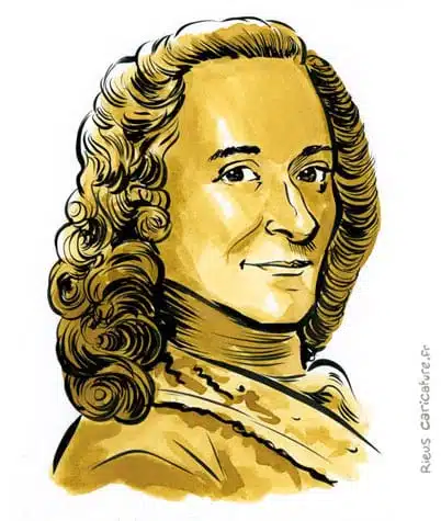 Sepia Aquarell Porträt von Voltaire — Philosophe — 1694–1778 · Sébastien Rieu