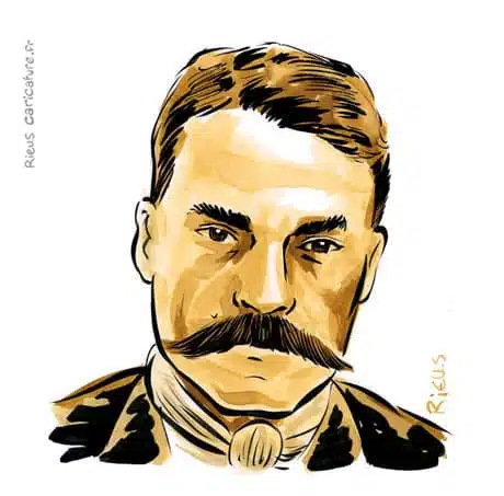 Sepia Aquarell Porträt von Emiliano Zapata — Révolutionnaire — 1879–1919 · Sébastien Rieu